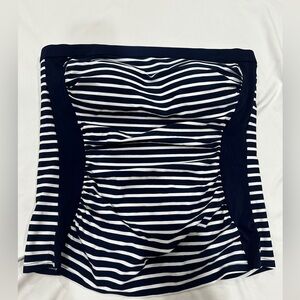 Lands’ End Striped Tankini Top Blue White M 10-12 Built In Bra NWT